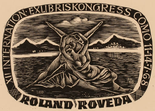 Exlibris by Johann Naha from Germany for Roland Roveda - Exlibris Congress Couple Romance 