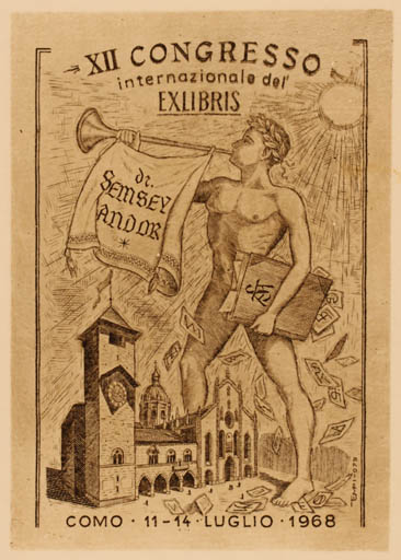 Exlibris by Istvan Tempinszky from Hungary for Dr. Andor Semsey - Exlibris Congress 