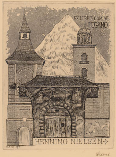 Exlibris by Victor Dàniel from Hungary for Henning Nielsen - Mountain City Exlibris Congress 