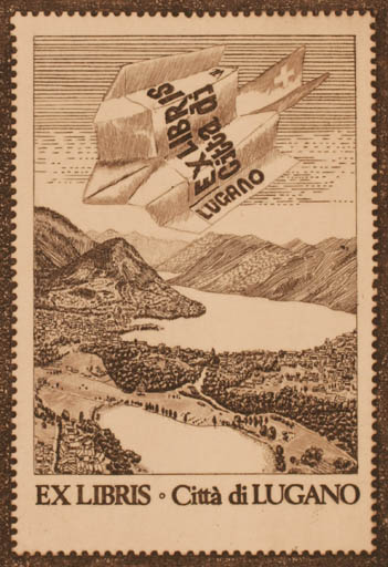 Exlibris by Zoltan Vén from Hungary for Citta di Lugano - Mountain Exlibris Congress Aircraft Scenery/Landscape 