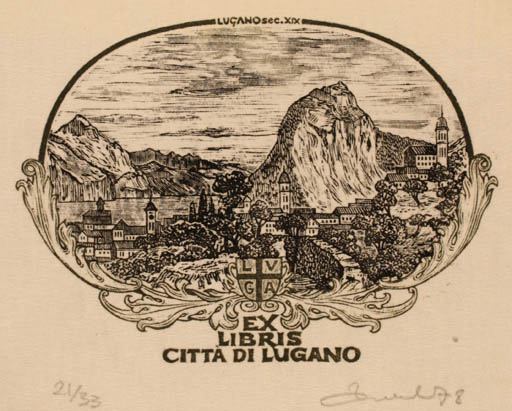 Exlibris by Zbigniew Dolatowski from Poland for Citta di Lugano - Mountain City Exlibris Congress 