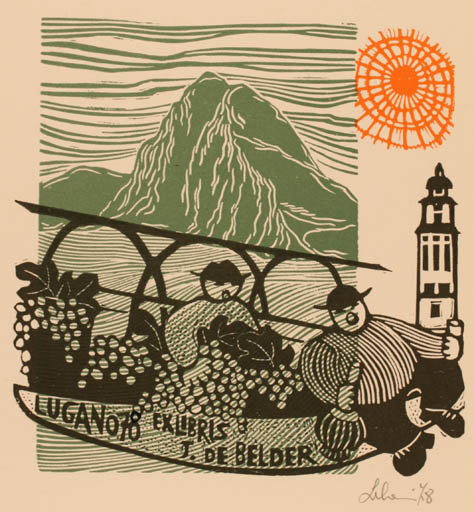 Exlibris by Maria Elsia Leberoni from Italy for Tania De Belder - Mountain Exlibris Congress Sun Wine 