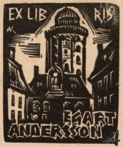 Exlibris by Kàroly Andrusko from Czech Republic for Egart Andersson - City 