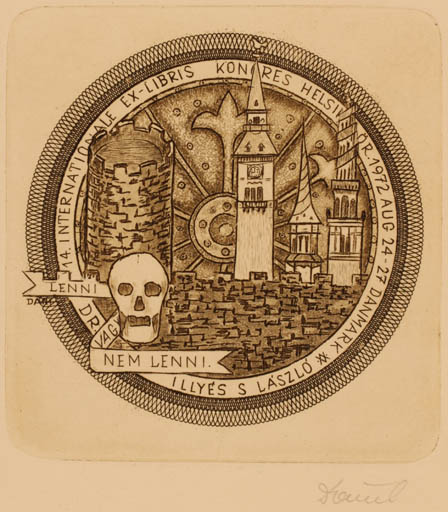 Exlibris by Victor Dàniel from Hungary for Sàndor Laszlò Dr. Illyès - City Exlibris Congress 