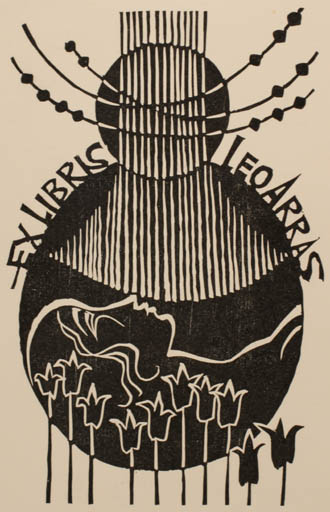 Exlibris by Ladislav Rusek from Czech Republic for Leo Arras - Flower Flora Woman 