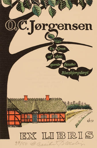 Exlibris by Christian Blæsbjerg from Denmark for O.C. Jørgensen - Scenery/Landscape Tree 