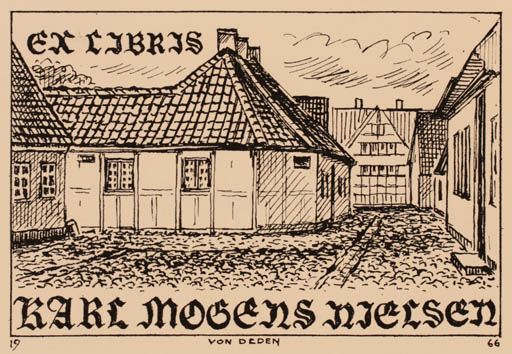 Exlibris by Erik Brønsdorff von Deden from Denmark for Kare Mogens Nielsen - City 