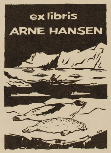 Exlibris by Hans Chr. Hornhaver from Denmark for Arne Hansen - Fauna Scenery/Landscape 