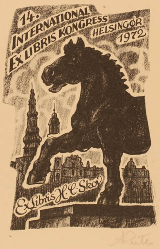 Exlibris by Jenö Kertes-Kollmann from Hungary for Henry Carlo Skov - Exlibris Congress Horse 