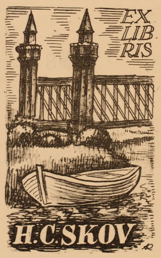 Exlibris by Jenö Kertes-Kollmann from Hungary for Henry Carlo Skov - Ship/Boat 