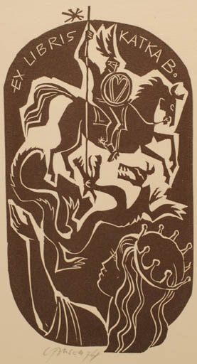 Exlibris by Ladislav Rusek from Czech Republic for Katka B. - Religion Knight Sct.G. and the Dragon 