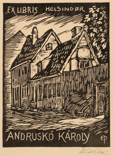 Exlibris by Edmund Peter from Denmark for Kàroly Andrusko - City 