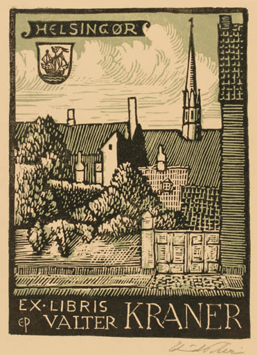 Exlibris by Edmund Peter from Denmark for Valter Kraner - City 