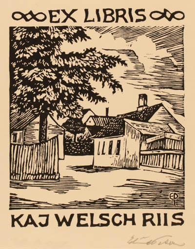 Exlibris by Edmund Peter from Denmark for Kaj Welsch Riis - City 