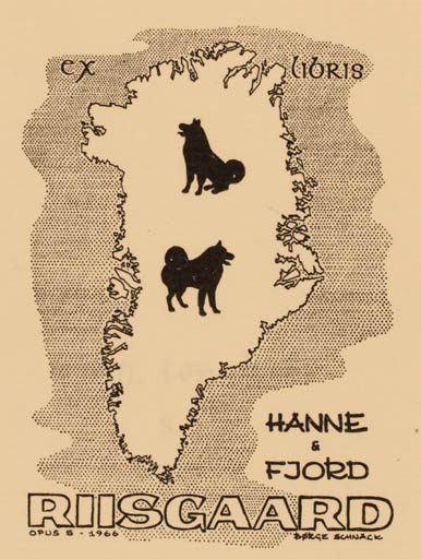 Exlibris by Boerge Schnack from Denmark for Hanne og Fjord Riisgaard - Dog 