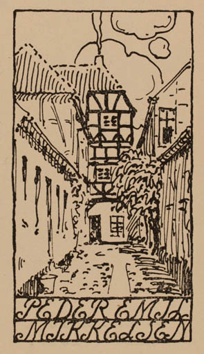 Exlibris by E. Ørnsholt from Denmark for Peder Emil Mikkelsen - City 
