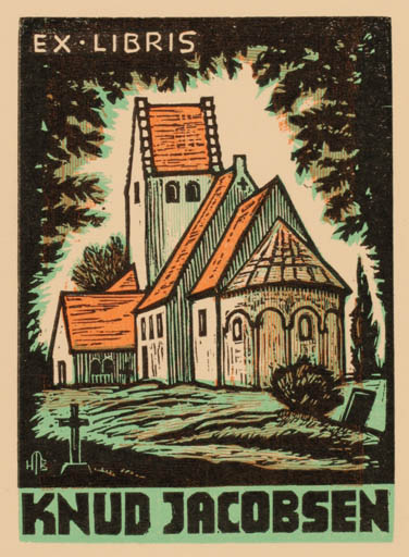 Exlibris by Hans Michael Bungter from Germany for Knud Jacobsen - Church 