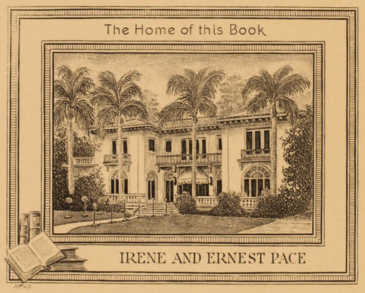 Exlibris by Harry Marvin French from USA for Irene og Ernest Pace - Architecture Palm tree 