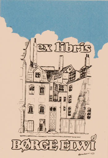 Exlibris by Hans Chr. Hornhaver from Denmark for Børge Elwi - City 