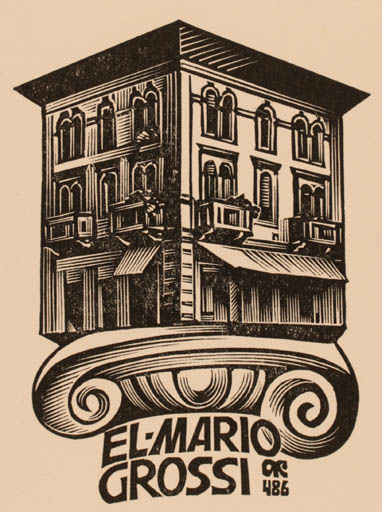 Exlibris by Anatolij Kalaschnikow from Russia for El-Mario Grossi - Architecture 