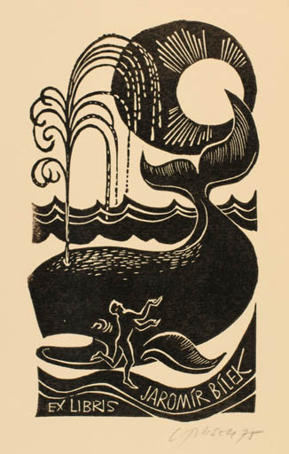 Exlibris by Ladislav Rusek from Czech Republic for Jaromir Bilek - Fauna Maritime Sun 