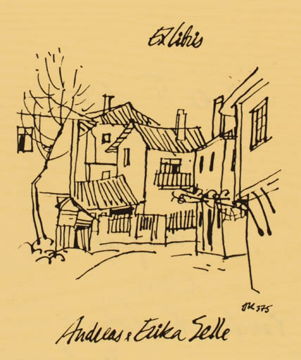 Exlibris by Pencho Koulekov from Bulgaria for Erika Selle - City 