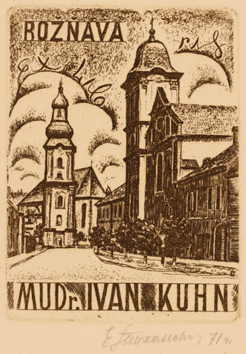 Exlibris by E. Tikhanowitch from Russia for Mudr. Ivan Kuhn - City 