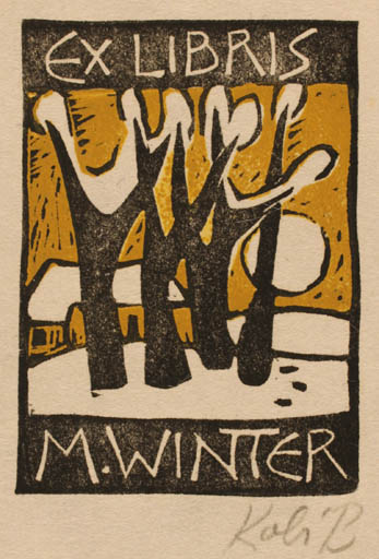 Exlibris by Kobi Baumgartner from Schwitzerland for M Winter - Scenery/Landscape Tree 