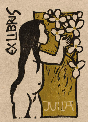 Exlibris by Kobi Baumgartner from Schwitzerland for ? Julia - Child Flower Nude 