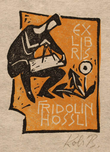 Exlibris by Kobi Baumgartner from Schwitzerland for Fridolin Hossli - 