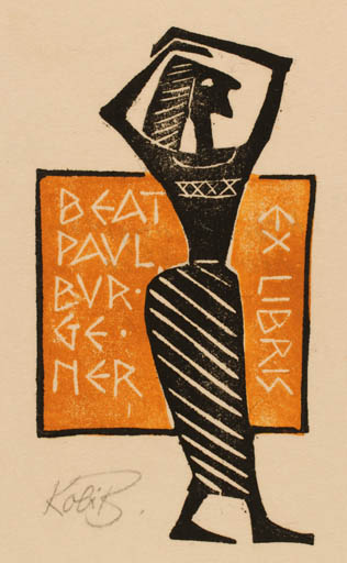 Exlibris by Kobi Baumgartner from Schwitzerland for ? ? - Woman 