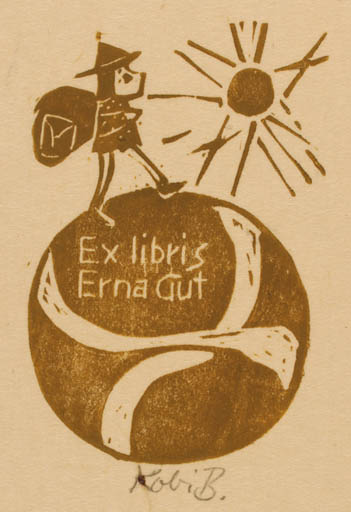 Exlibris by Kobi Baumgartner from Schwitzerland for Erna Gut - Man Sun 