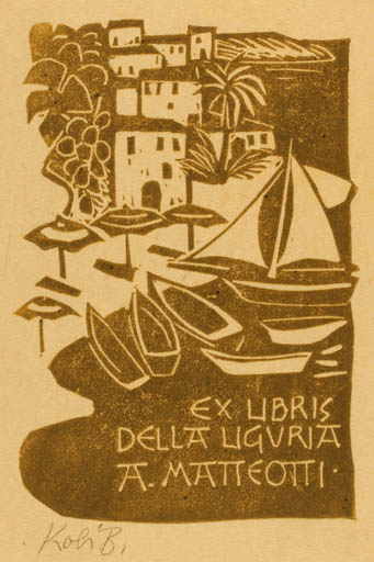 Exlibris by Kobi Baumgartner from Schwitzerland for A. Matteotti - City Ship/Boat 