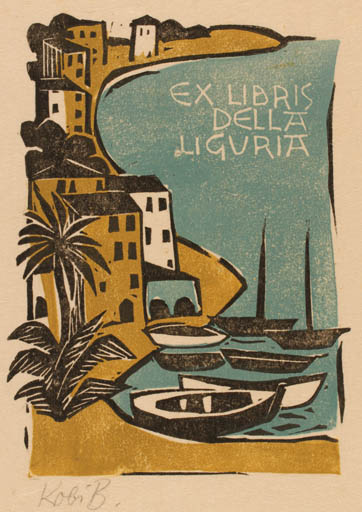 Exlibris by Kobi Baumgartner from Schwitzerland for Della Liguria - City Ship/Boat 