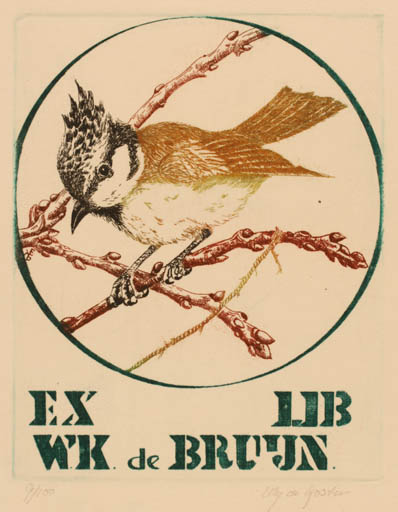 Exlibris by Elly de Koster from Netherland for W.K. De Bruijn - Bird 