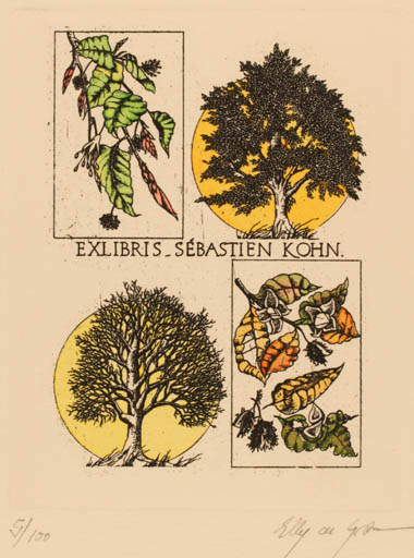 Exlibris by Elly de Koster from Netherland for Sebastien Kohn - Flora Tree 