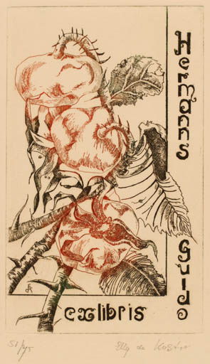 Exlibris by Elly de Koster from Netherland for Guido Hermanns - Flower Flora 