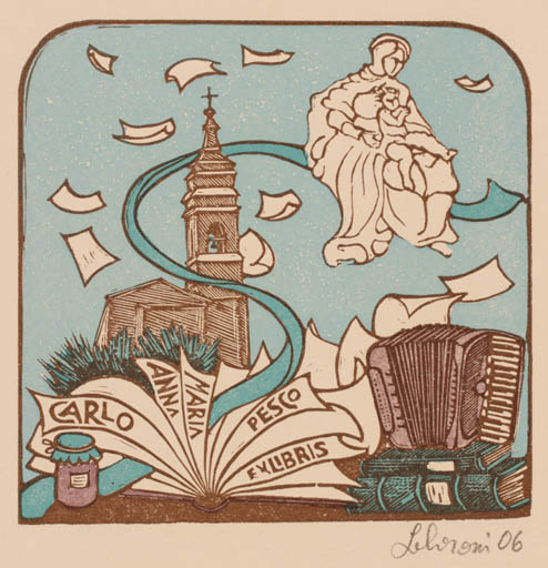 Exlibris by Maria Elisa Leboroni from Italy for Carlo & Anna Maria Pesco - Church Madonna 