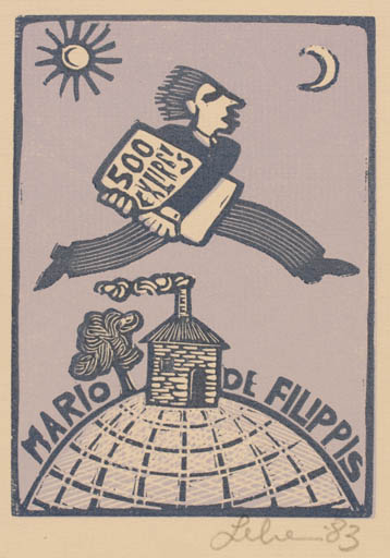 Exlibris by Maria Elisa Leboroni from Italy for Mario de Filippis - Globe Sun 