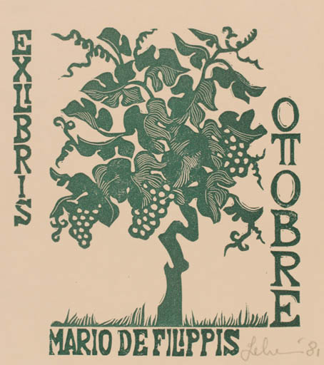 Exlibris by Maria Elisa Leboroni from Italy for Mario de Filippis - Wine 