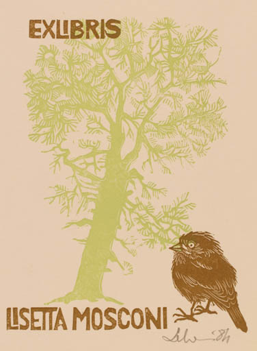 Exlibris by Maria Elisa Leboroni from Italy for Lisetta Mosconi - Bird Tree 