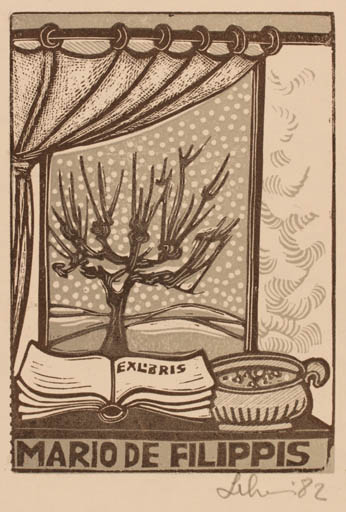 Exlibris by Maria Elisa Leboroni from Italy for Mario de Filippis - Book Man Tree 