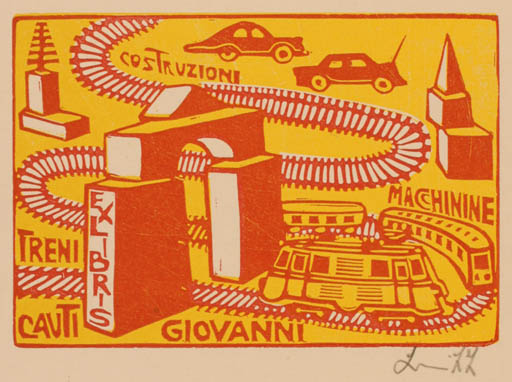 Exlibris by Maria Elisa Leboroni from Italy for Cauti Giovanni - Car Train 