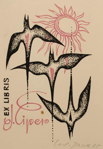 Exlibris by Ladislav Rusek from Czech Republic for J. Cipep - Bird Sun 