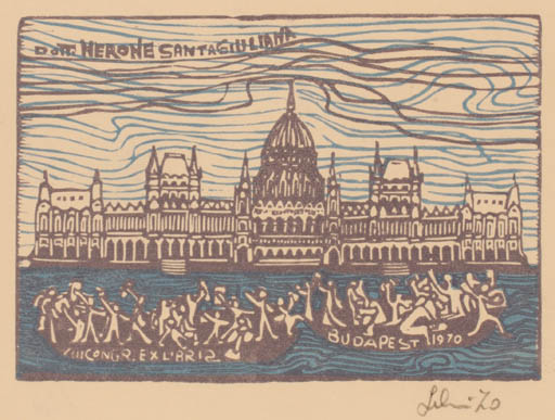 Exlibris by Maria Elisa Leboroni from Italy for Dr. Nerone Santagiuliana - City Exlibris Congress 