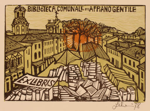 Exlibris by Maria Elisa Leboroni from Italy for Biblioteca Comunale di Appiano Gentile - City 