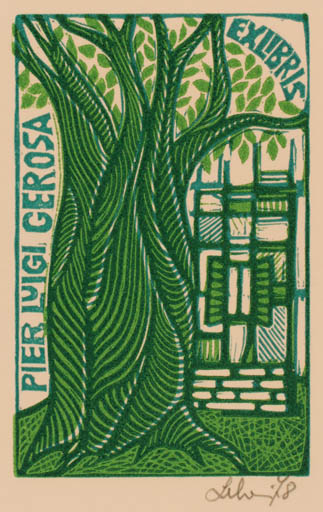 Exlibris by Maria Elisa Leboroni from Italy for Pier-Luigi Gerosa - Tree 