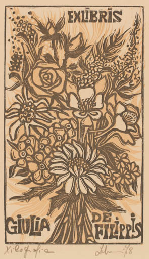 Exlibris by Maria Elisa Leboroni from Italy for Giulia de Filippis - Flower 