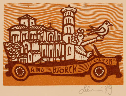 Exlibris by Maria Elisa Leboroni from Italy for Aina Björck - Car City 