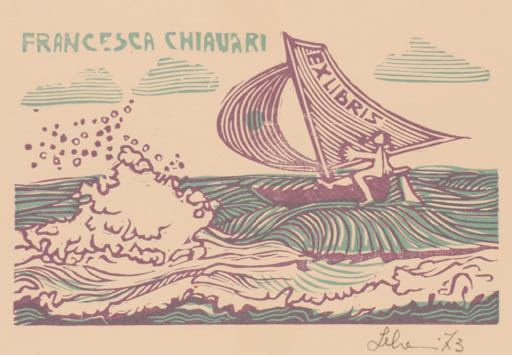 Exlibris by Maria Elisa Leboroni from Italy for Francesca Chiauari - Maritime Ship/Boat 